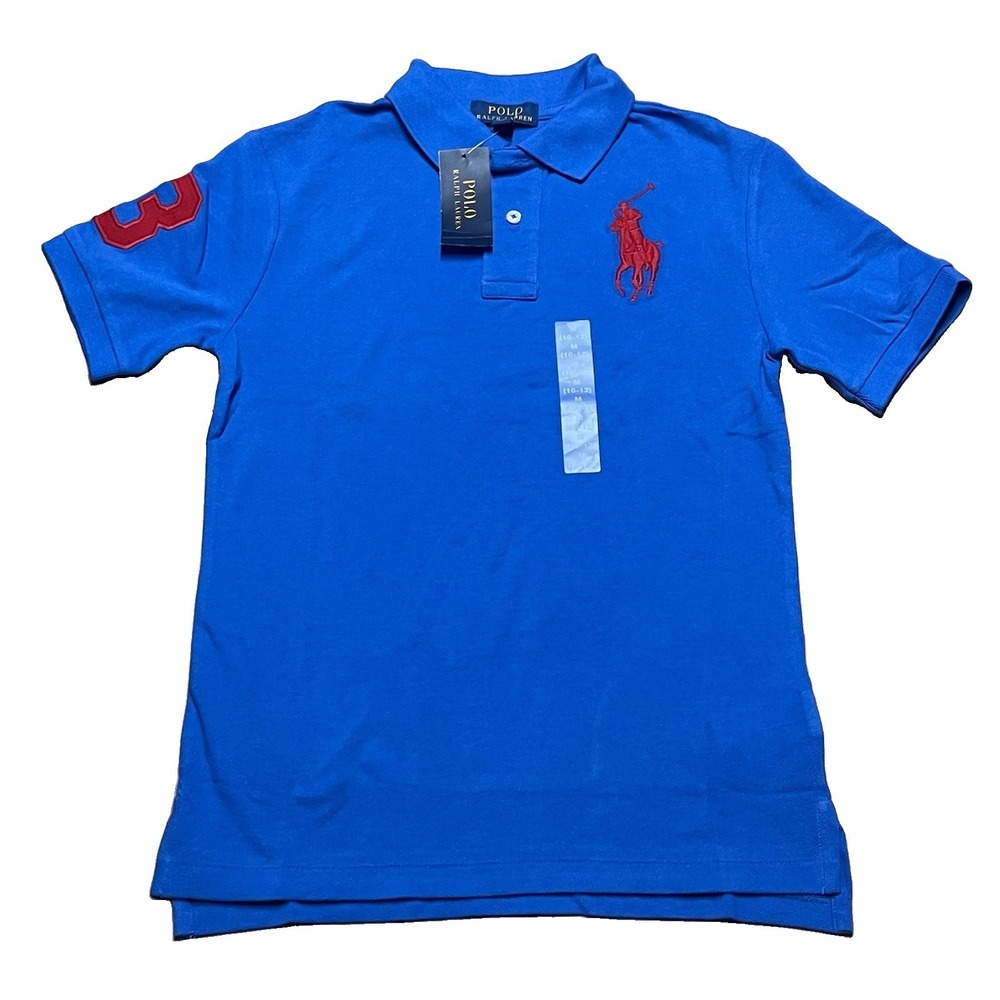 NWT Polo Ralph Lauren Youth Big Pony 3 Short Sleeve Polo Blue Size M (10-12)